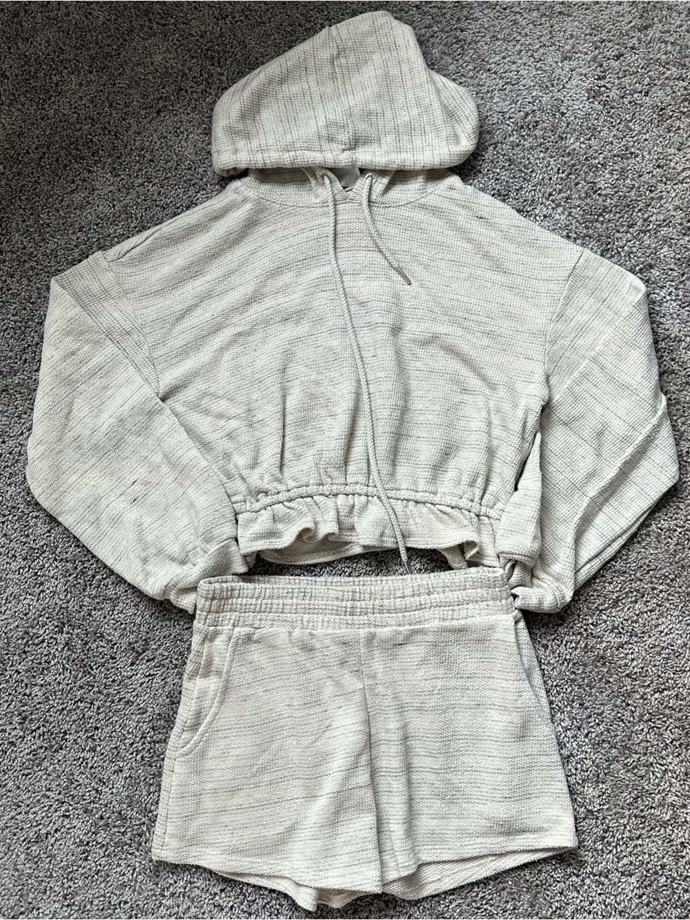 painted threads Cream Cropped Hoodie and Shorts Set